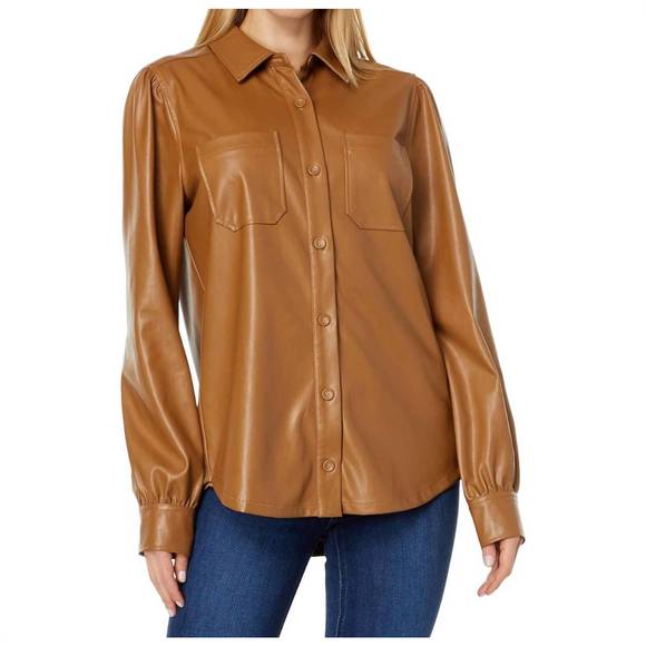 NEW PAIGE mattie shacket - vegan leather in toffee bronze - Picture 1 of 4